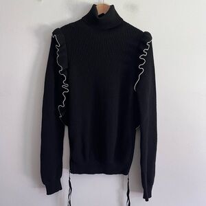 No. 21 Wool Ruffle Side Slits Zip Up Sweater